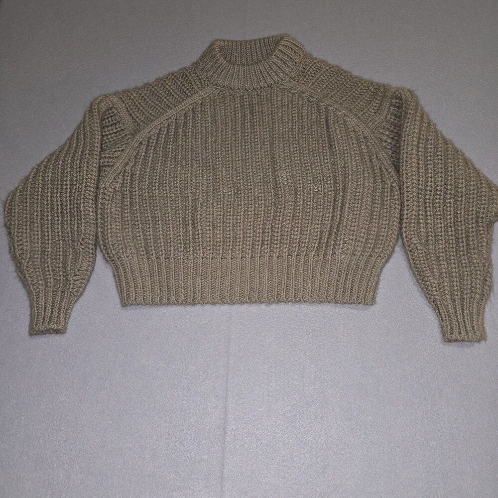 H&M Women’s Cable Knit Cropped Sweater Brown Chunky Rib Crew Neck Size Small